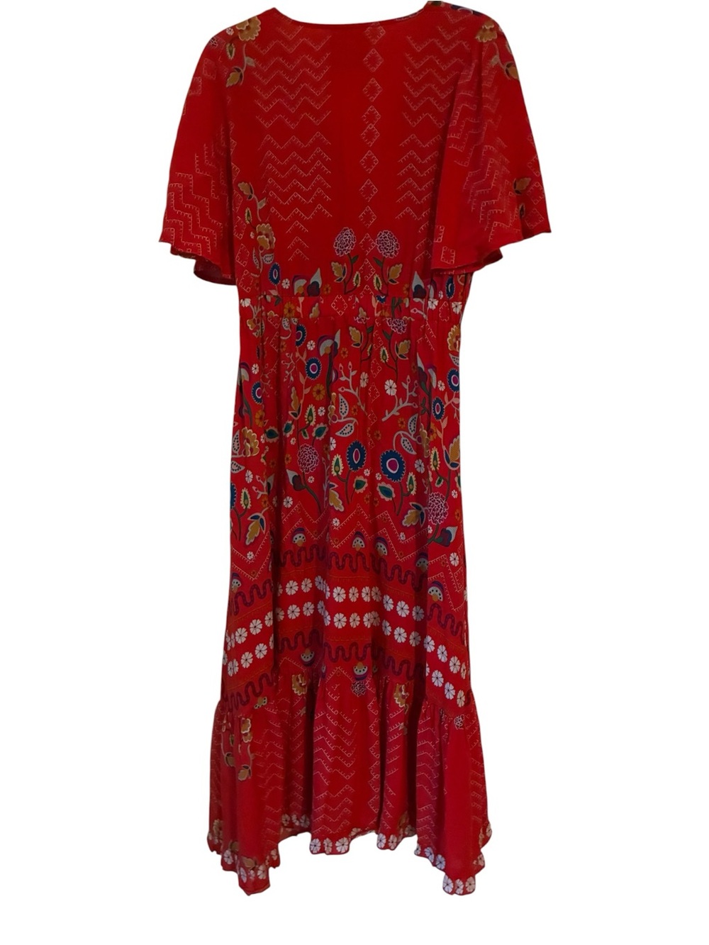 Jaase Anthropologie Red Floral Boho Maxi Dress Flutter Sleeve V-Neck Size Medium - Picture 2 of 6